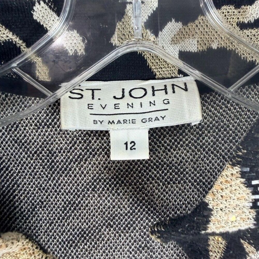 St John Evening Womens 12 Sequin Tiger Face Knit Jacket Blazer Full Zip Back - Picture 6 of 14